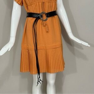 Brighton Fringed Tie Belt Black Croc Embossed Silver Slip Ring Size M/L